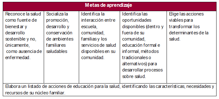 metas de aprendizaje educación para la salud II