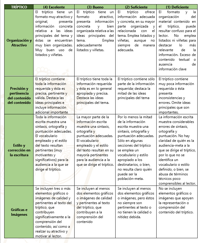 rúbrica tríptico eisg