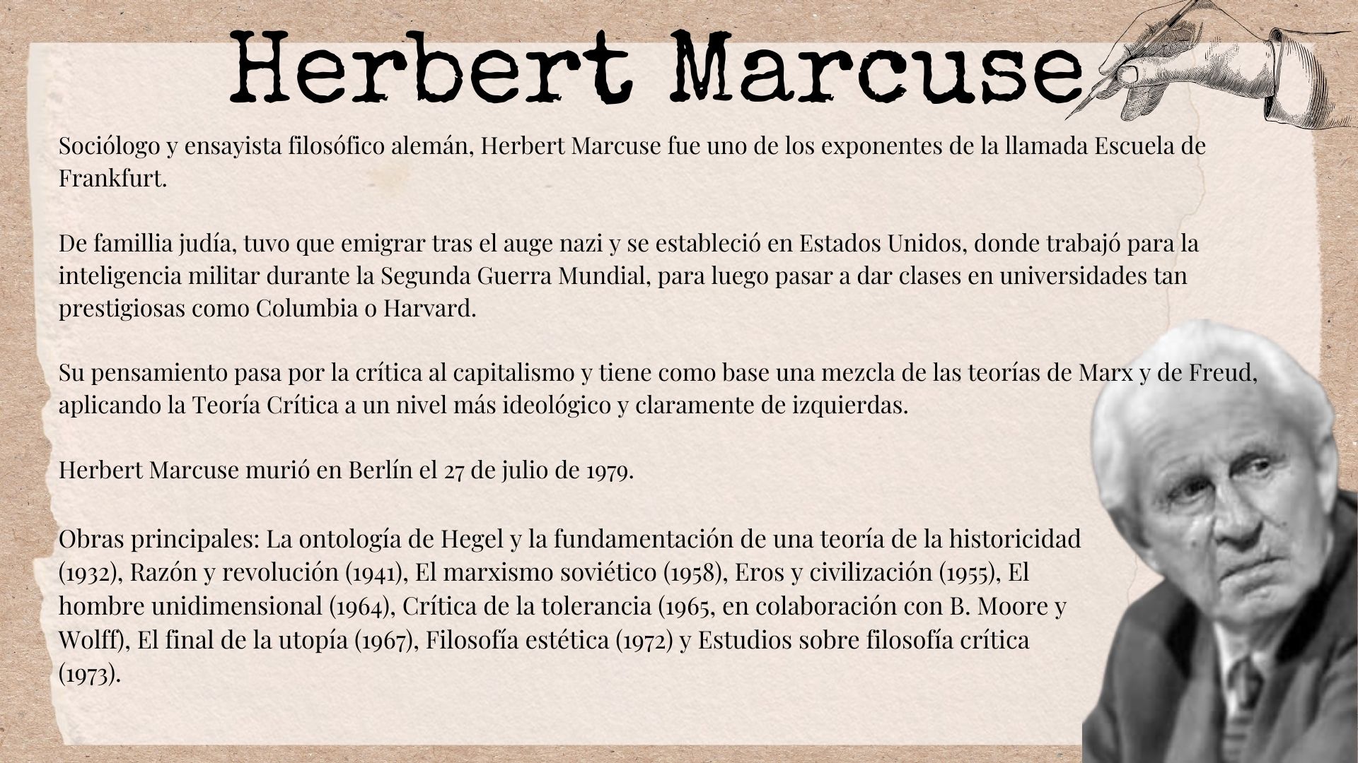 Biografíasobre Herbert Marcuse. Teoría crítica hacia capitalismo