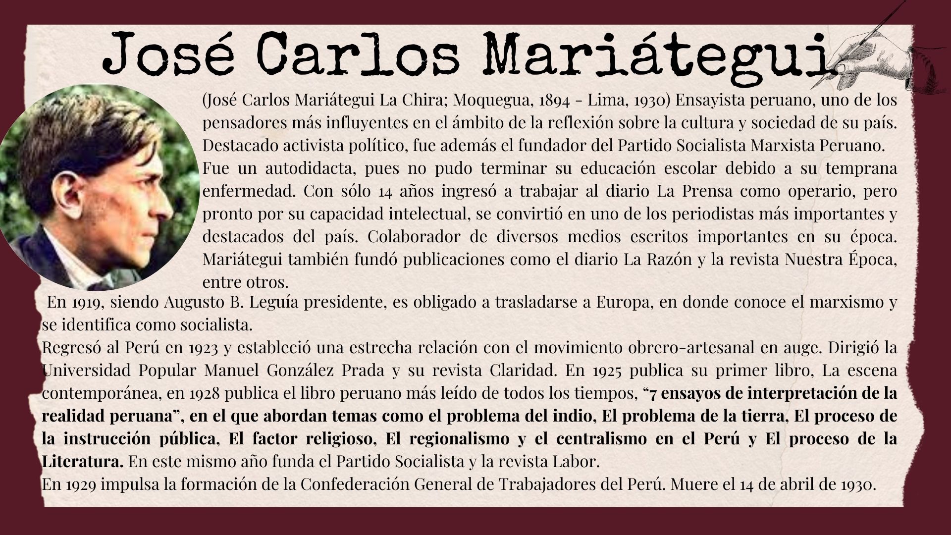 Datos de José Carlos Mariátegui